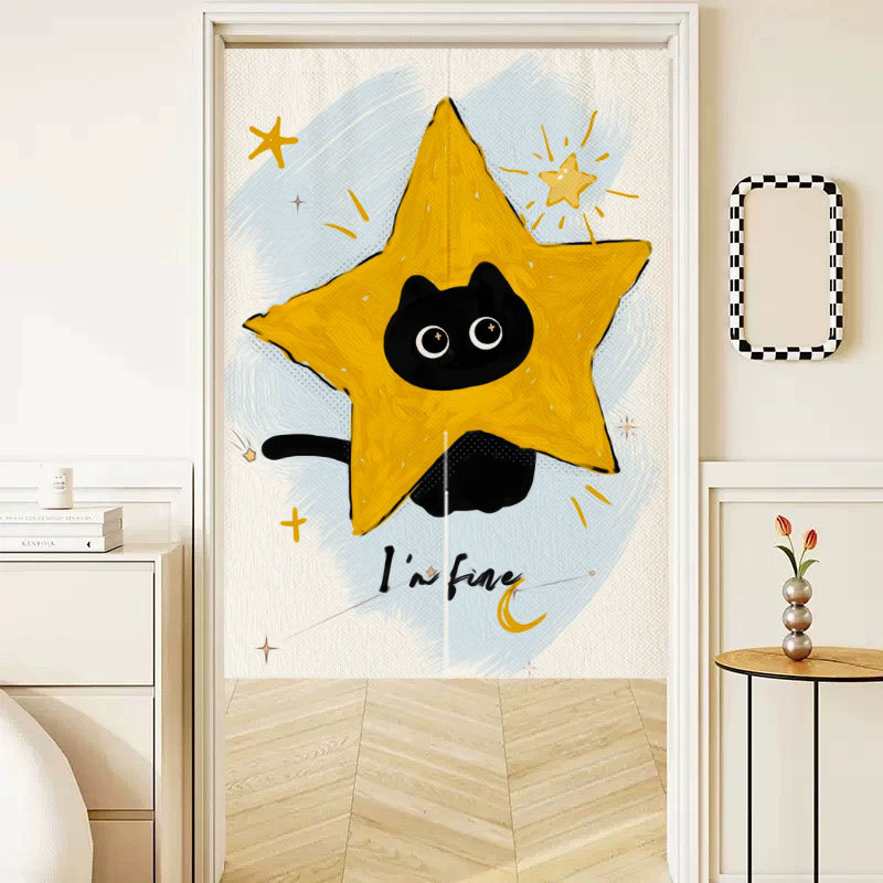 Cartoon Fun Cat Punch-Free Door Curtain Partition Curtain Home Living Room Bedroom Kitchen Bathroom Half Curtain