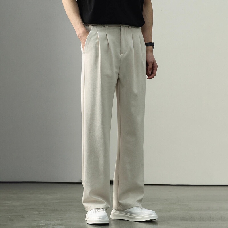 British Style Fine Striped Straight-Leg Casual Pants for Men, Loose Fit, Plus Size, Versatile, Light Business Commuter Drapey Trousers, Dress Pants