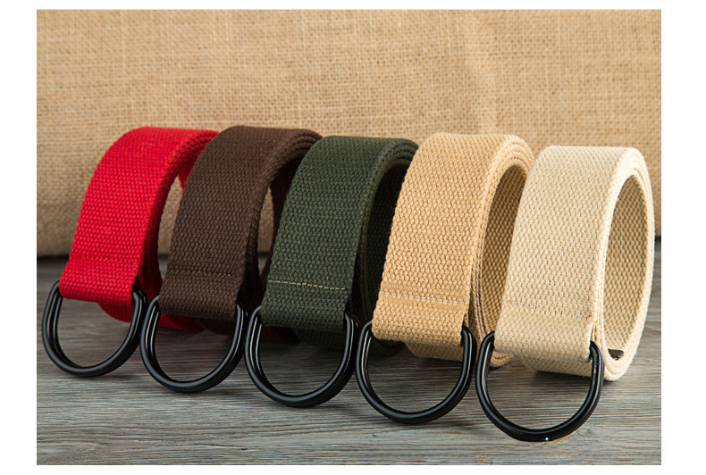Men's belt wholesale canvas men's and women's simple double ring buckle belt youth fashion brand student color belt strap_viptrois.com