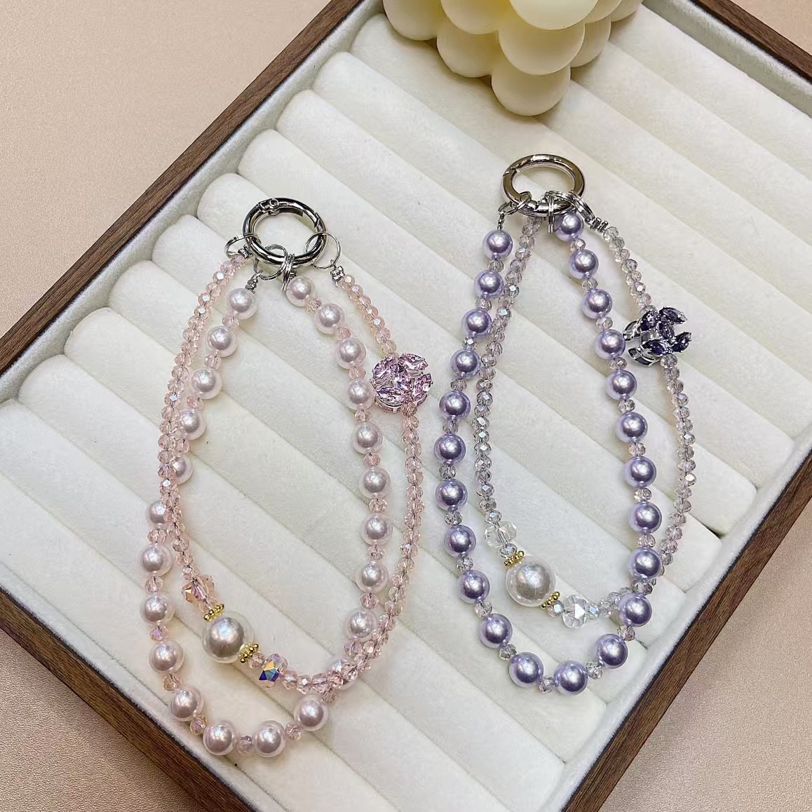 Cadena de teléfono móvil para mujer Creative ins moda teléfono móvil colgante bricolaje hecho a mano perla cristal diamantes de imitación cordón de doble cadena nuevo