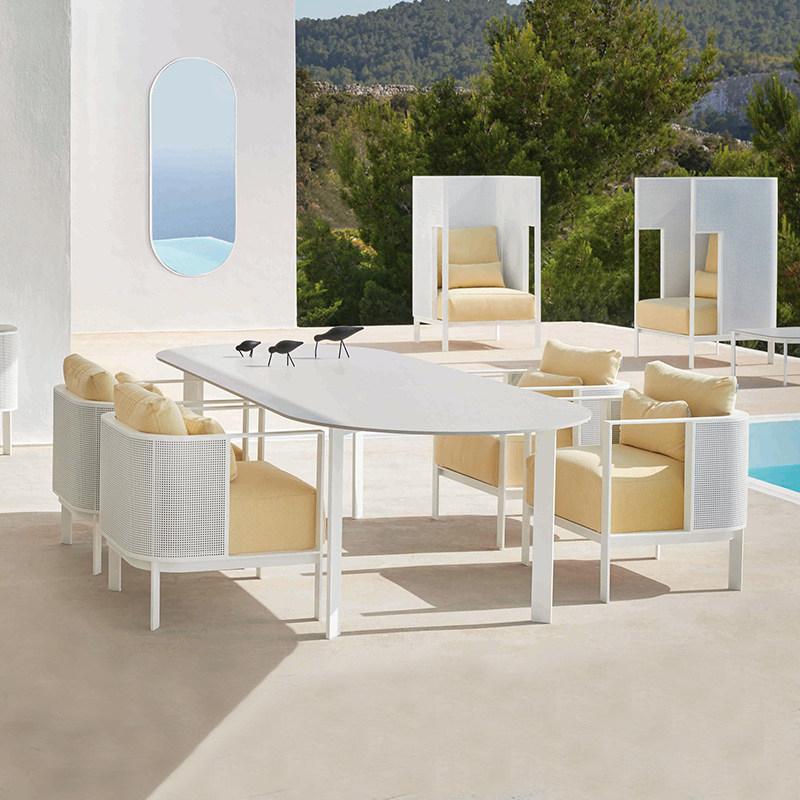 Sofá nórdico al aire libre ocio minimalista diseñador de acero inoxidable patio villa creativo impermeable muebles al aire libre