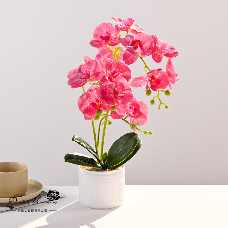 15 flores Phalaenopsis en maceta flores artificiales moda creativa decoración de flores adornos artificiales plantas verdes simulación pequeño bonsái