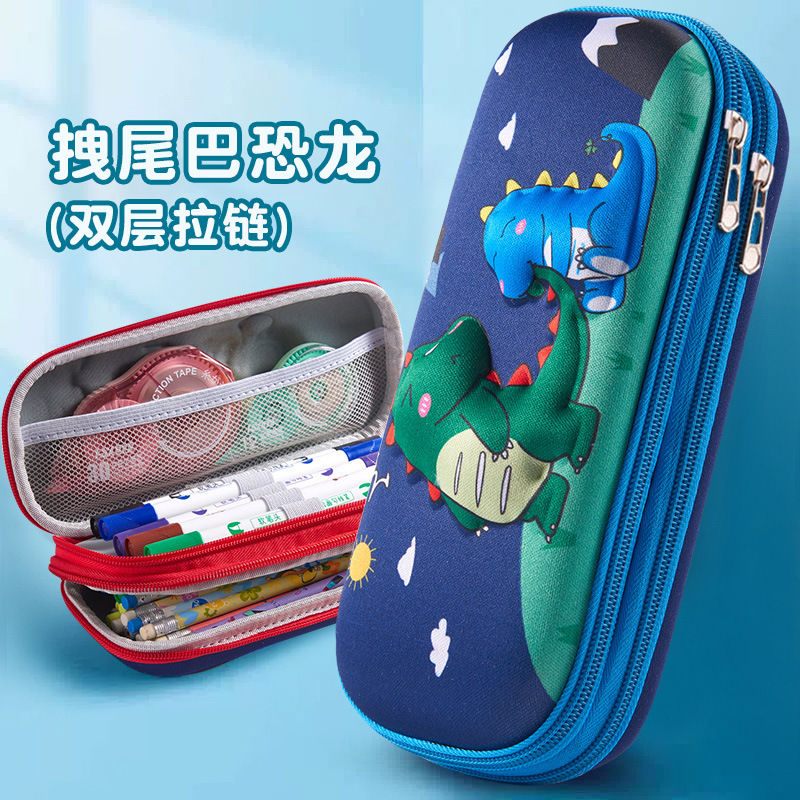 Nueva caja de lápiz de cremallera de doble capa para niños caja de papelería 3D para niños y niñas de gran capacidad de dibujos animados lindos bolsas de lápiz para estudiantes de primaria