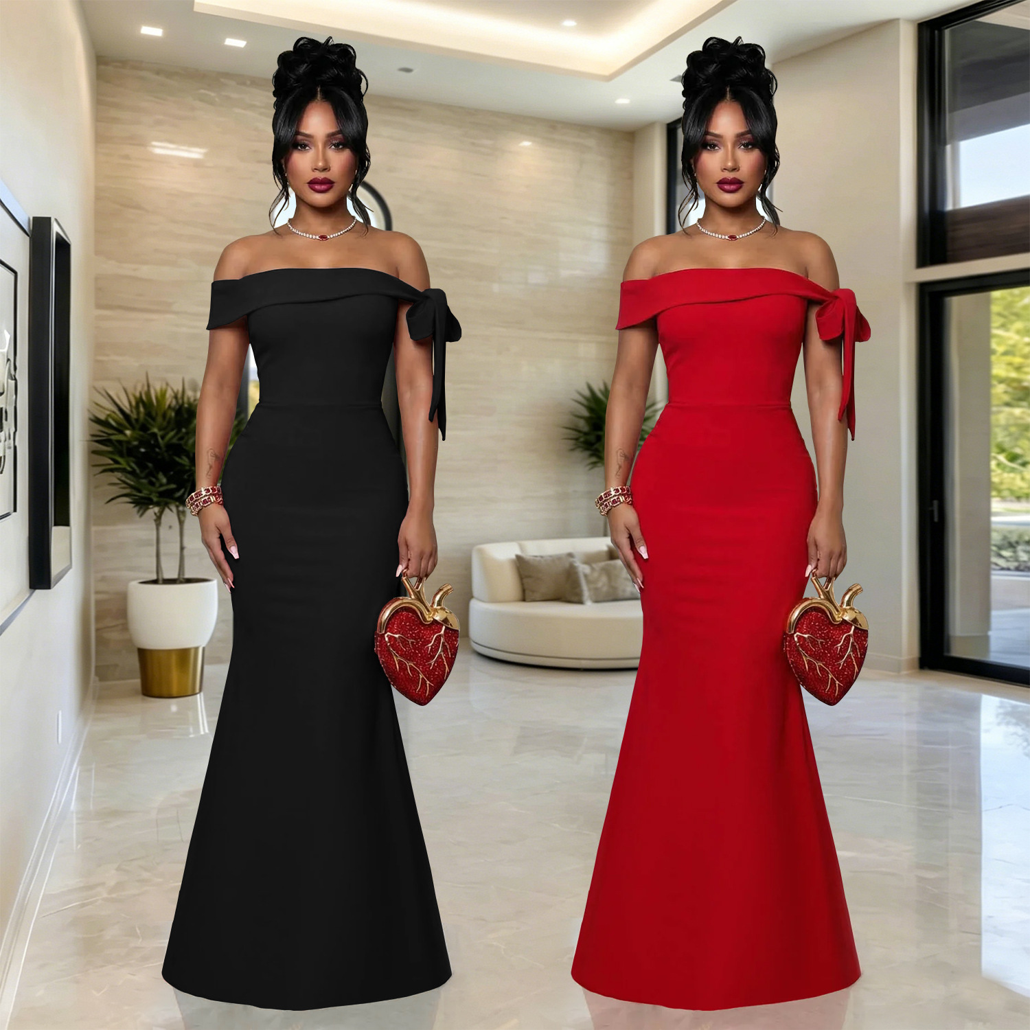 C7681 Aliexpress transfronterizo Amazon Europa y América moda mujer elegante hombro abierto vestido de cadera image 1