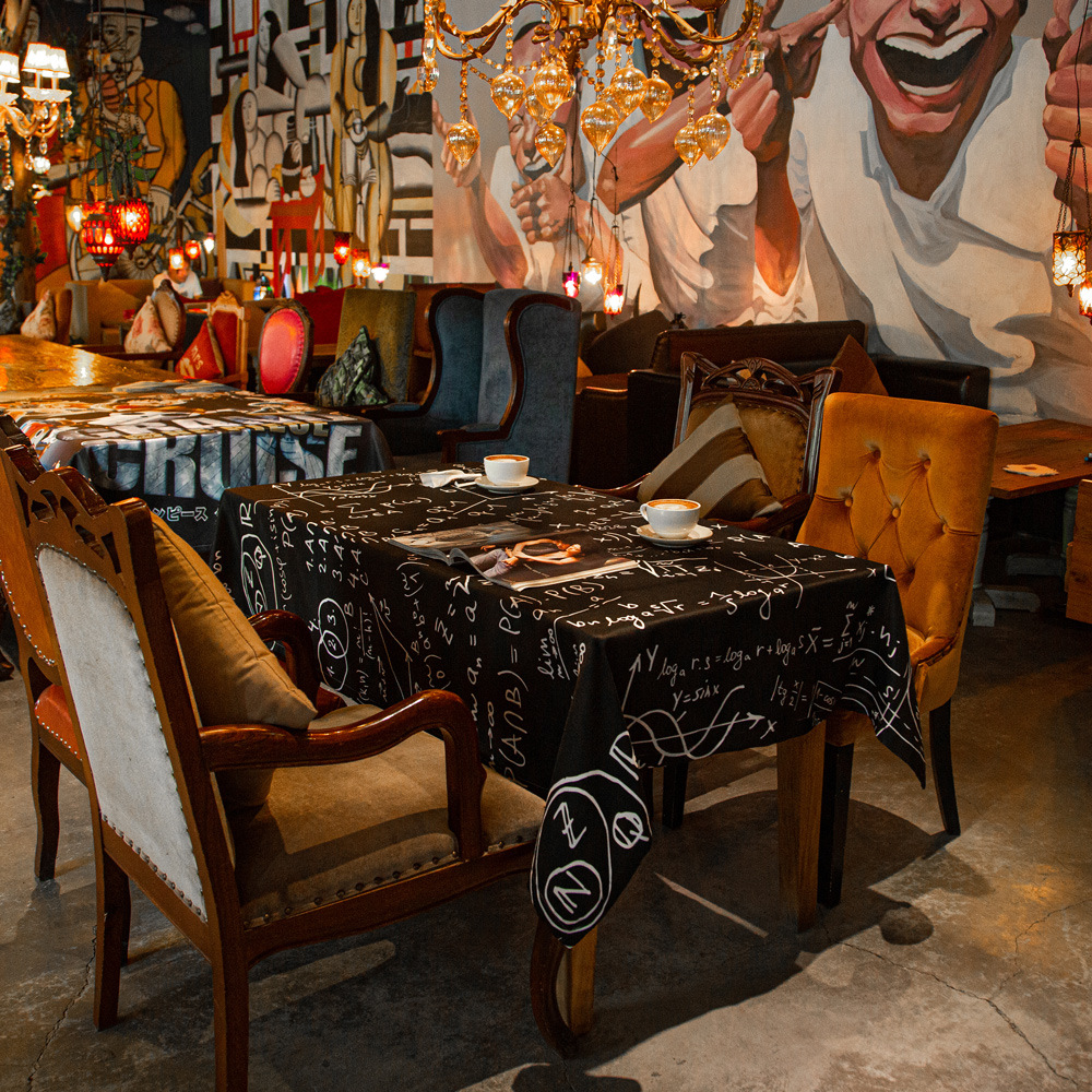 Personalized Cafe Tablecloth Bar Black Ins Style Stain-Resistant Modern Simple High-End Waterproof Tablecloth Industrial Style