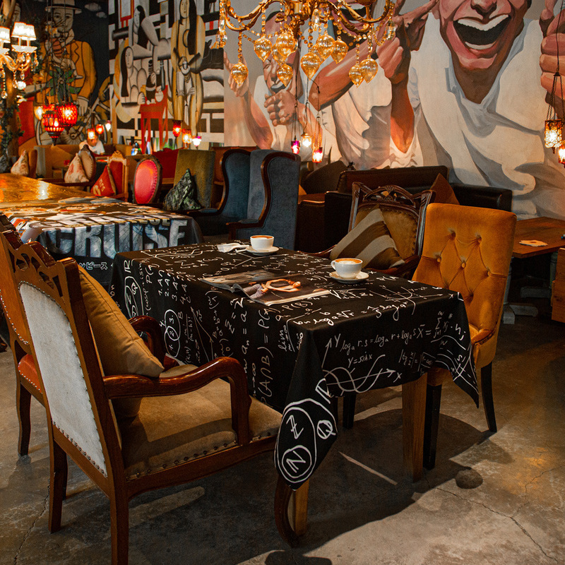 Personalized Cafe Tablecloth Bar Black Ins Style Stain-Resistant Modern Simple High-End Waterproof Tablecloth Industrial Style