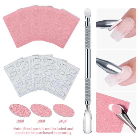 Cross-border nail art steel push Russian double-headed horseshoe steel push to remove dead skin slope manicure grinding nail surface sand rubbing sheet