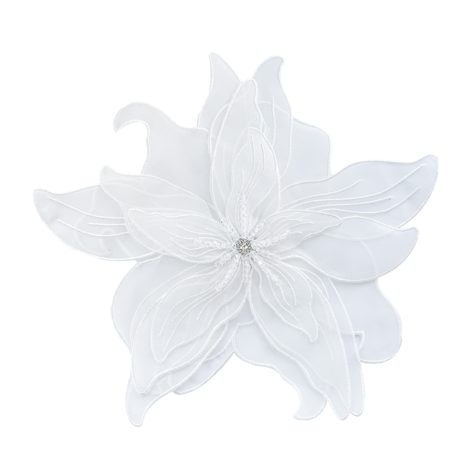 Parche de tela floral en blanco y negro con cuentas y múltiples capas de organza, muy vendido, con alfileres para diseño de vestidos y accesorios DIY. image 9