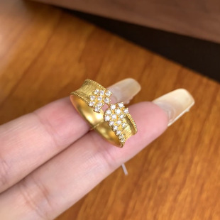 18K Gold Star Ring Au750 Color Gold Solid High-End Versatile Accessible Luxury Open Ring Gift Water Shell Wholesale