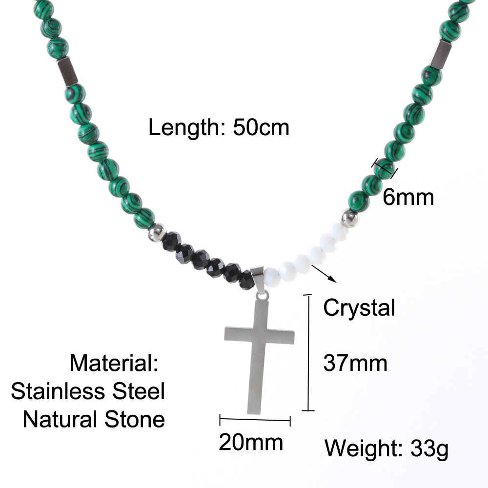 36g Weight Pendant Necklace Classification 1 Piece Quantity Holiday, Daily Occasion natural stone, Titanium Steel Material Cross Pattern Men's Gender Beaded, Polishing Design Simple Style, Classic Style Style Simple Style Classic Style Cross Natural Stone Titanium Steel Beaded Polishing Men's Pendant Necklace 2
