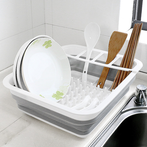 Multifunctional drain bowl rack kitchen storage rack household plastic folding tableware storage box vegetable washing drain basket