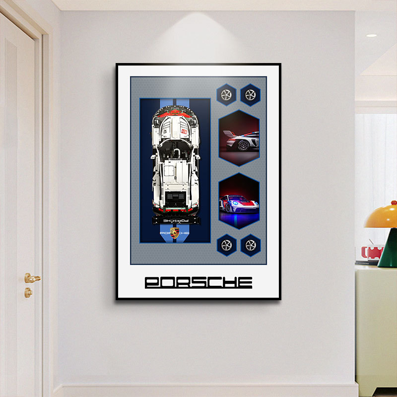 Pintura para colgar coches 911 coche deportivo famoso espectáculo de coches marco para almacenar bloques de construcción marco de fotos en la pared para niños comercio electrónico transfronterizo tridimensional