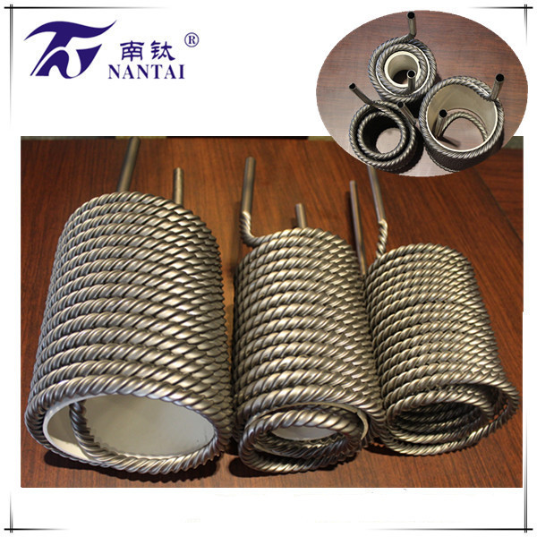 钛螺纹管换热器|泳池热泵换热器|冷水机换热器|钛管换热器