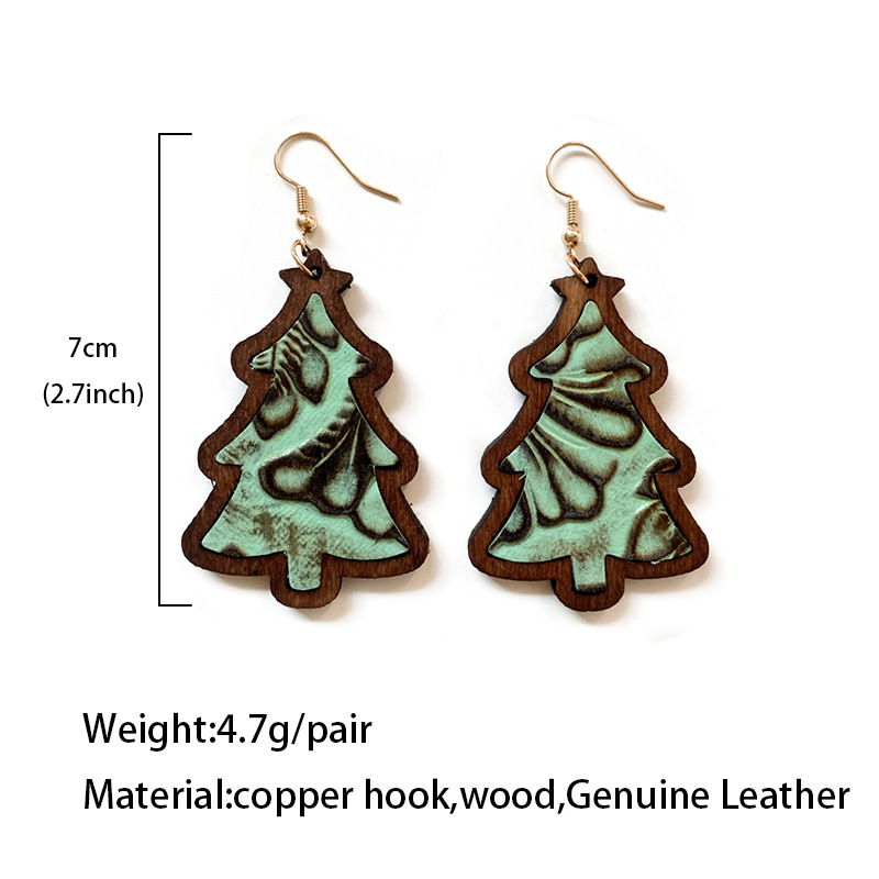 1 Pair Retro Leaf Flower Printing Pu Leather Drop Earrings display picture 1