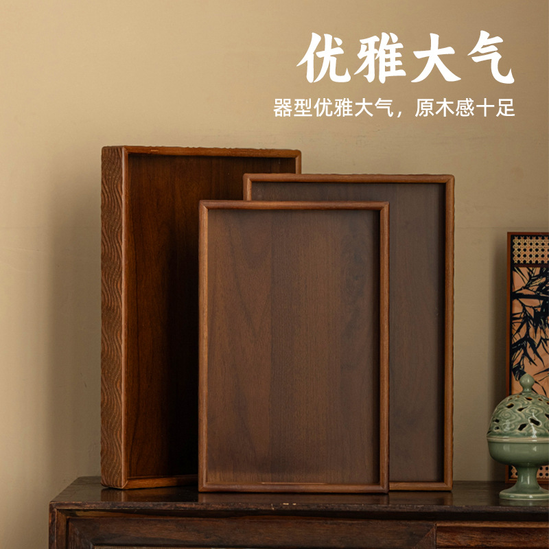 2025 New Style Mulan Walnut Color Handle Bamboo Tea Tray for Home Office Tea Making Tea Set Tray