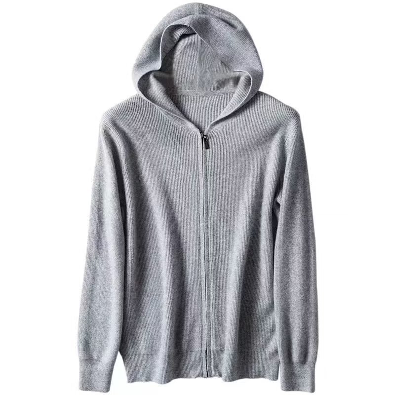 Cashmere Hoodie Men's Cardigan Autumn and Winter 2025 Loose Knitted Wool Sweater with Hood Thin Hooded Sweater Zipper Top