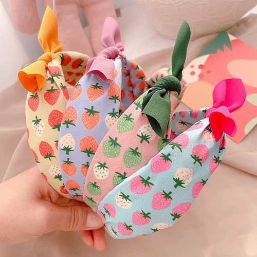 Rabbit Ear Children's Headband, Kid Hair Accessory Cute Fabric Bow Hair Clip Fruit Print Striped Headband Hairpin
