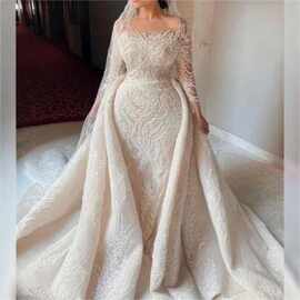 2 in 1 婚纱新娘结婚2024重工钉珠新款可拆卸拖Wedding Dress