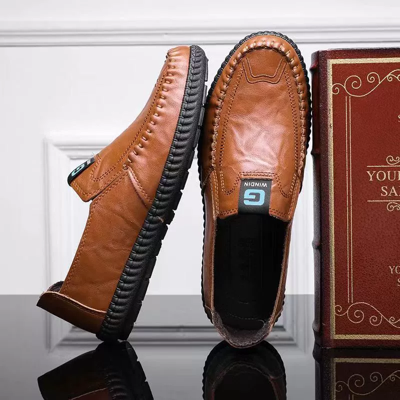 Дышащие 2024 весна и осень мужская повседневная кожаная обувь мягкая подошва дышащая