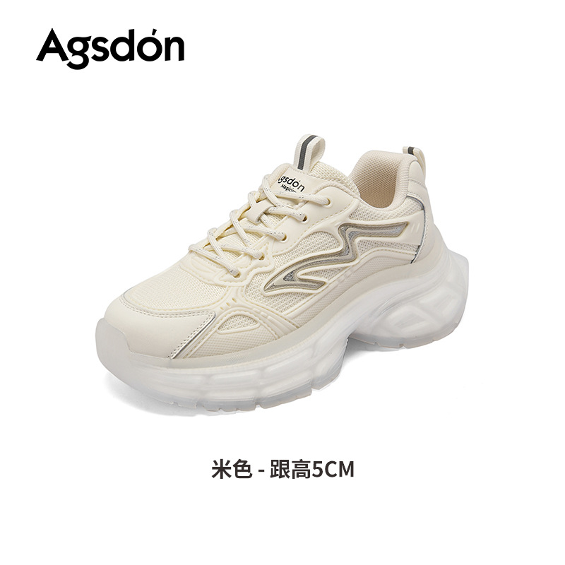 Augu Shi Deng zapatos blancos de papá y mujer 2025 nuevo estilo de otoño estilo de escuela de malla gruesa zapatillas casuales