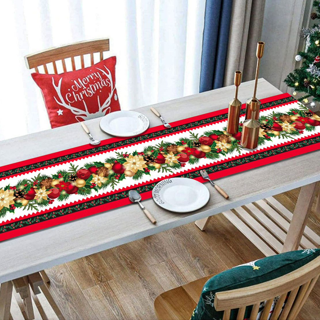  Joulupöytäjalkakoristelu kodin keittiön pellava pöytäliina Joulupöytäliina _voghion.com