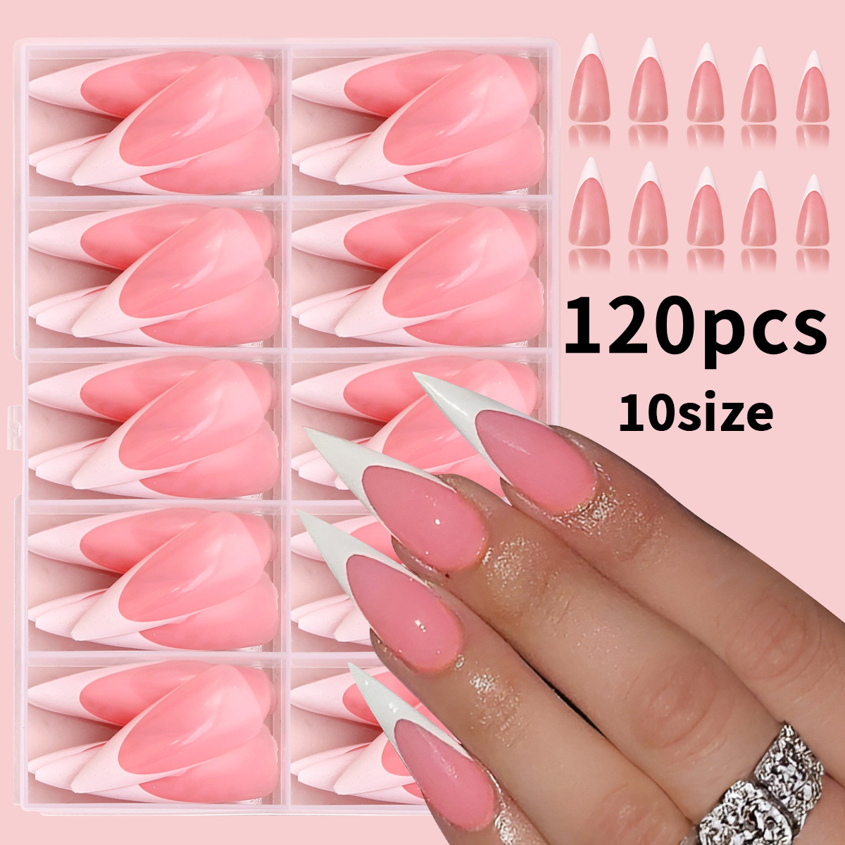 Nuevo conjunto de 120 piezas de caja de desgaste de uñas de alta calidad, estilo francés de uñas desnudas, simple, uñas falsas, uñas desmontables