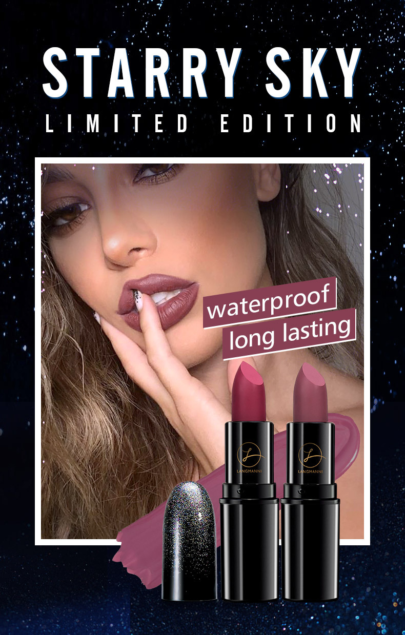 Langmanni's new Starry Sky bullet-shaped lipstick pen, single black tube matte textured lipstick, cross-border makeup Specification drawing