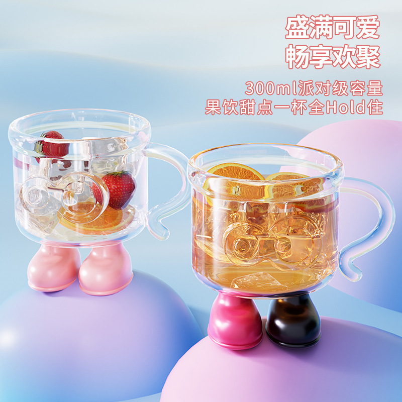 ハンドル付きの見栄えの良い夏用ガラス製ビッグフットコーヒーカップ、ドリンクジュースカップ、高級飲料水デザートカップ|undefined