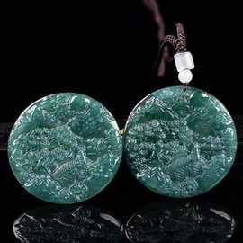 正品天然玉石吊坠牌子翡翠牌吊山水招财玉牌挂件男女项链玉佩项链