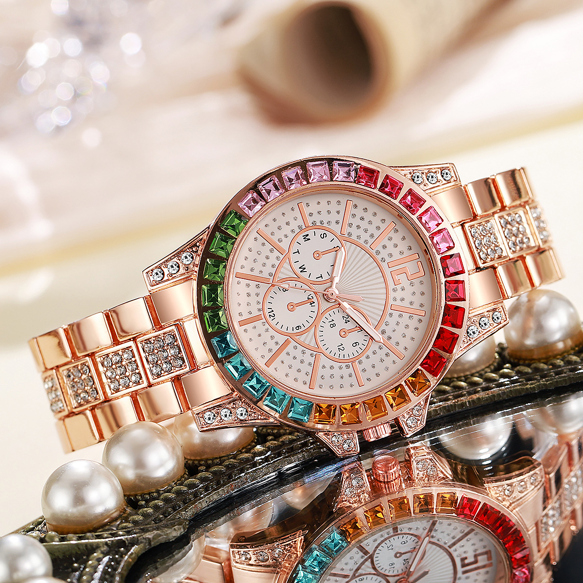 Popular Foreign Trade Full Diamond Steel Band Hip-Hop Watch Korean Version Live Luxury Rhinestone Set Quartz Men's Watch