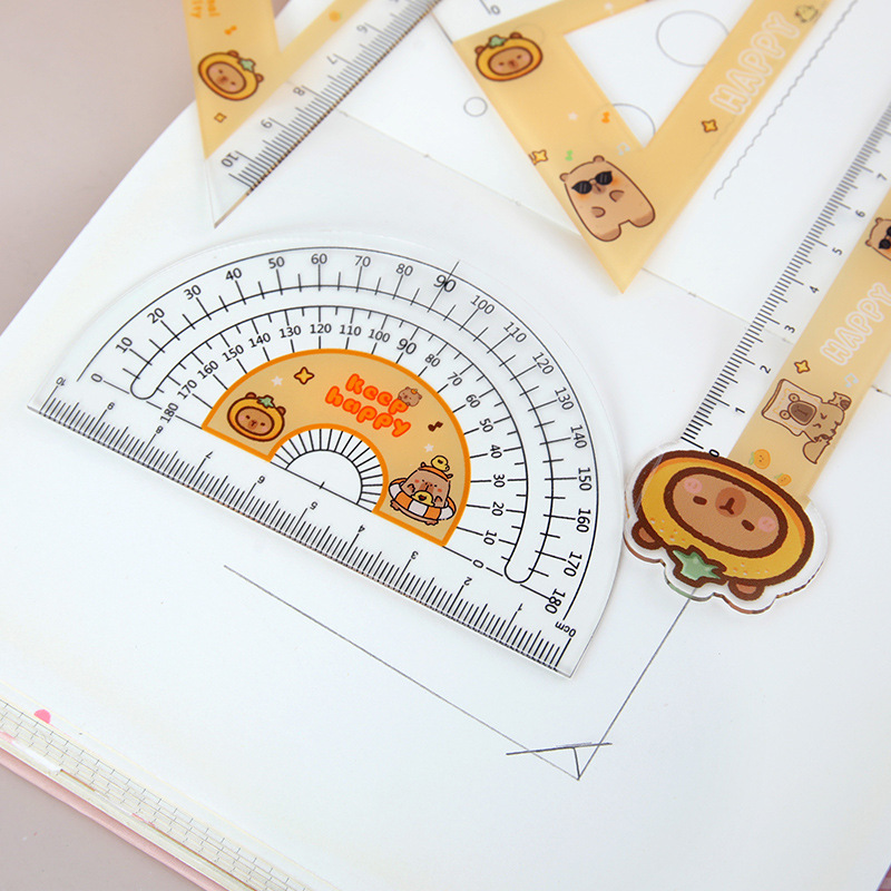 Nuevo conjunto de reglas Capibara encantador conjunto de reglas de cuatro piezas de papelería para estudiantes de alto valor de 15cm escala