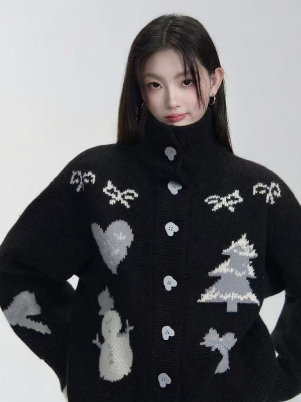 冬日氛围感费尔岛提花毛衣外套女秋冬重工加厚圣诞针织开衫女1312|undefined