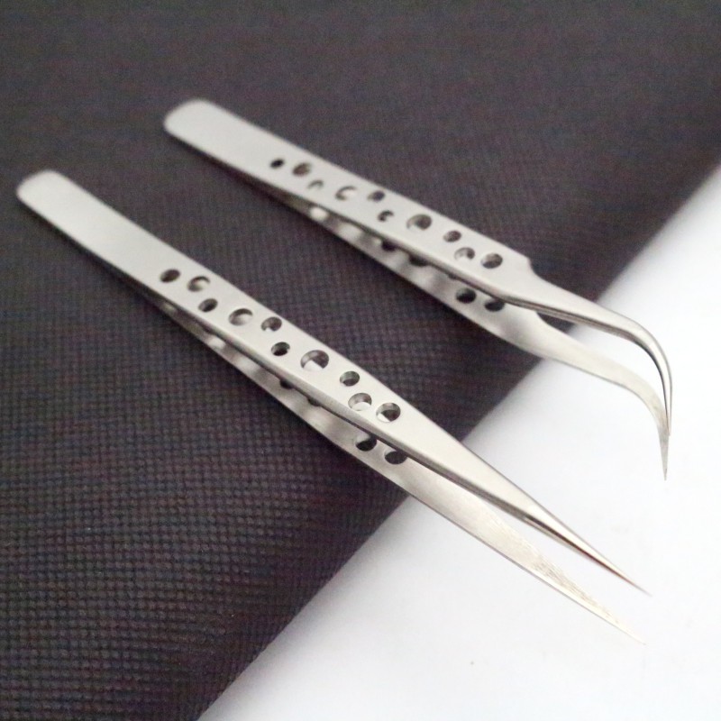 带孔高精密镊子维修手机镊子加厚不锈钢镊子直尖弯尖加硬防滑镊子