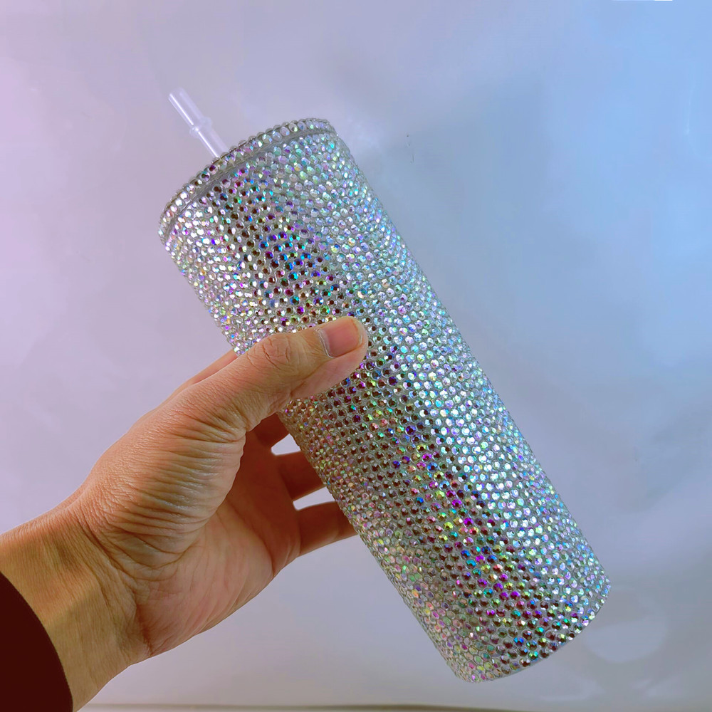 双层塑料吸管杯子仿钻