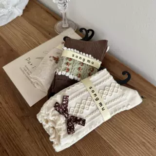 秋冬袜子女绿野森系堆堆袜ins复古风中筒袜子立体浮雕花边日系袜
