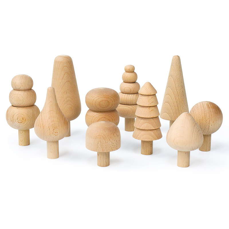 Nuevos bloques de construcción de arco iris de madera, árboles de bosque, hongos pequeños, ensamblados para niños, juguetes cognitivos educativos de la primera infancia