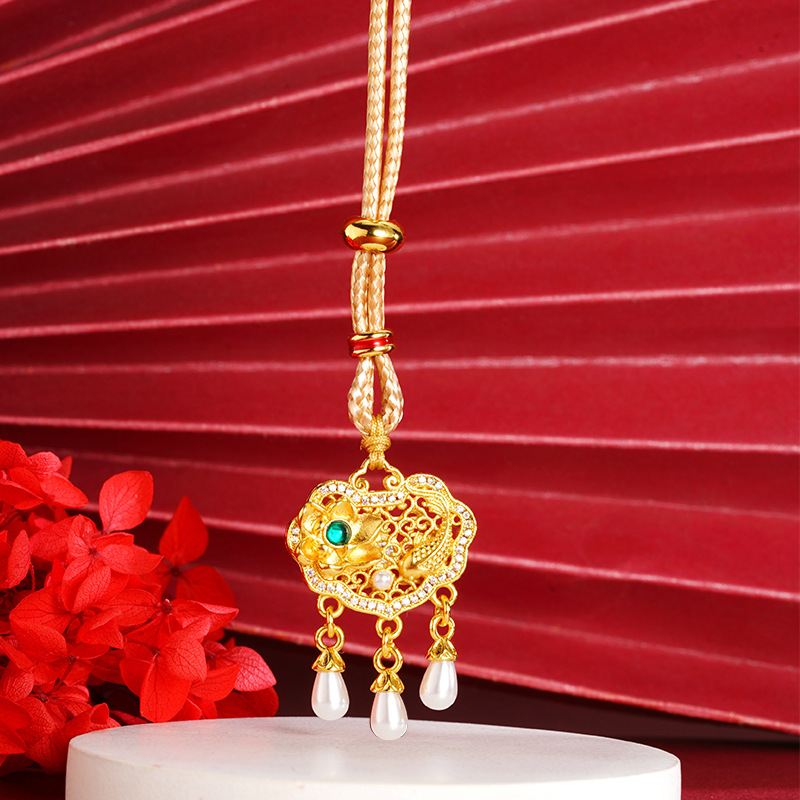 Collar de oro antiguo estilo palacio retro koi lotus colgante de larga vida de bloqueo de moda nacional accesorios que no se desvanecen