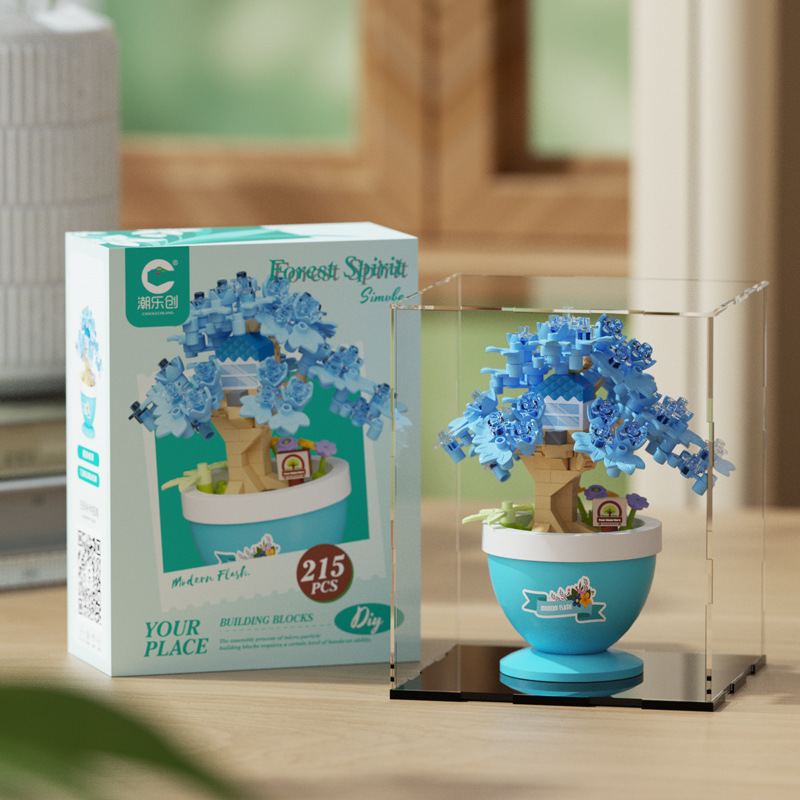 Compatible con cerezo árbol inmortal bloques de flores plantas en maceta para niños juguetes inteligentes transfronterizos regalos del día de la maestra
