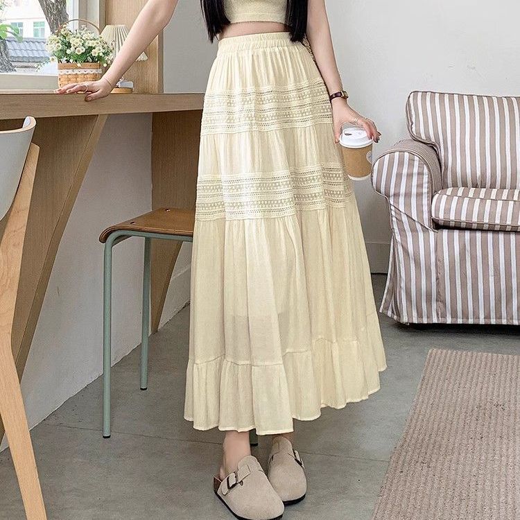 2024 Autumn/Winter Gentle Style Elastic Waist High Waist Hollow Out Extended A-Line Long Skirt 2025 Spring New Style 2024 Autumn/Winter Gentle Style Elastic Waist High Waist Hollow Out Extended A-Line Long Skirt 2025 Spring New Style