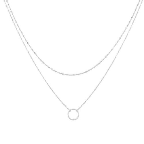European and American cross-border wholesale jewelry simple ring double-layer necklace copper bead chain clavicle chain gold circle pendant necklace