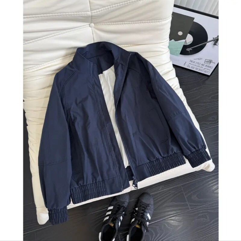 Navy Blue Stand-Up Collar Bomber Jacket for Men, New Spring Style, Cleanfit American Retro High-End Short Jacket Navy Blue Stand-Up Collar Bomber Jacket for Men, New Spring Style, Cleanfit American Retro High-End Short Jacket