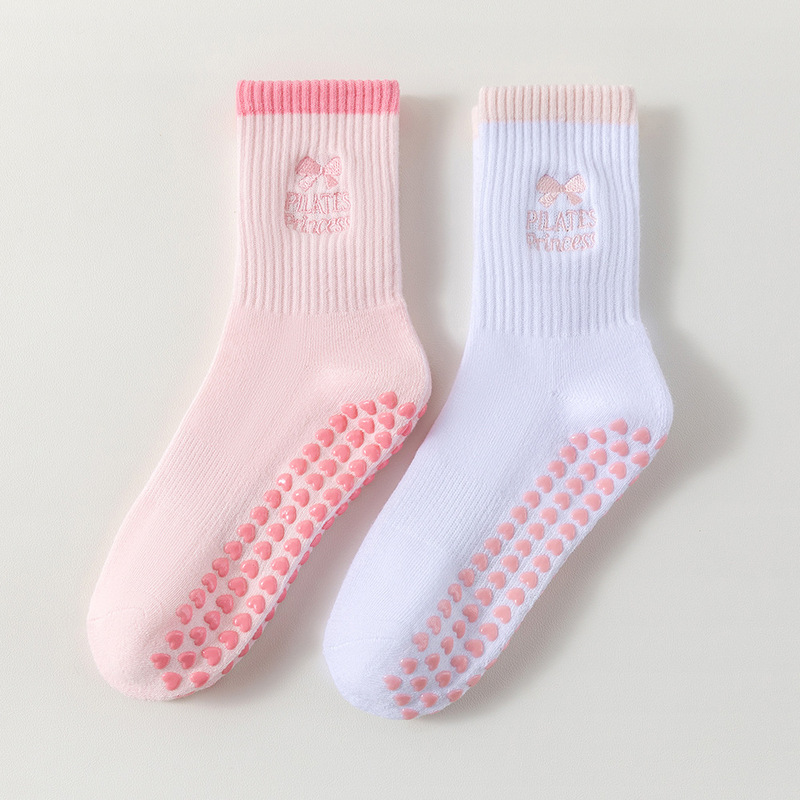 Women's Yoga Socks, Mid-Calf Socks, Thickened Towel Sole, Shock-Absorbing Terry, Anti-Slip, Specialized for Running and Pilates