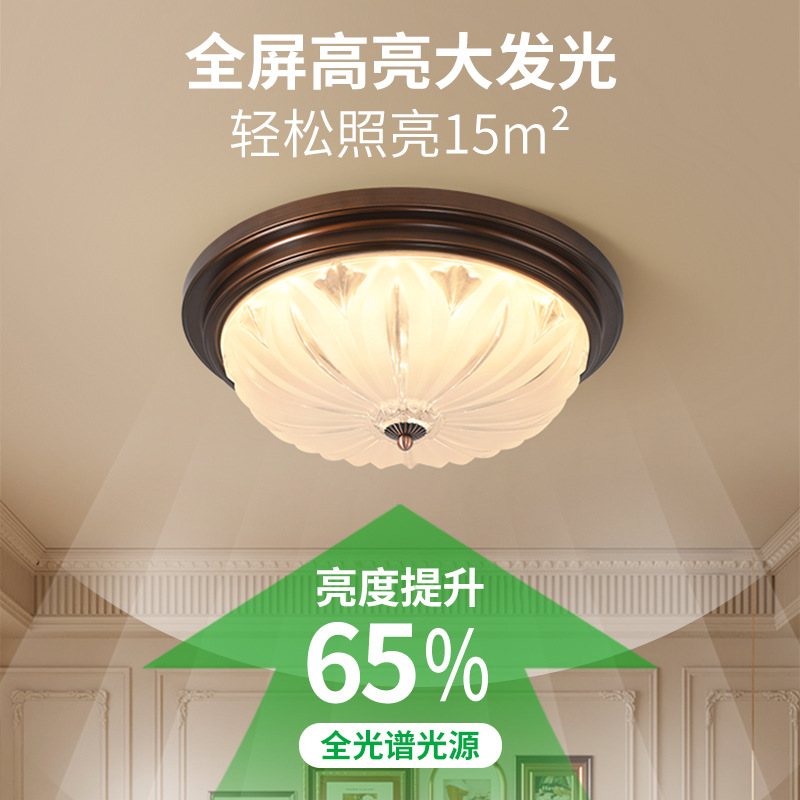 Lámpara de techo para dormitorio estilo americano retro Grand View Garden, lámpara vintage y elegante para dormitorio principal y estudio, accesorio de iluminación de vidrio Zhongshan 357L.