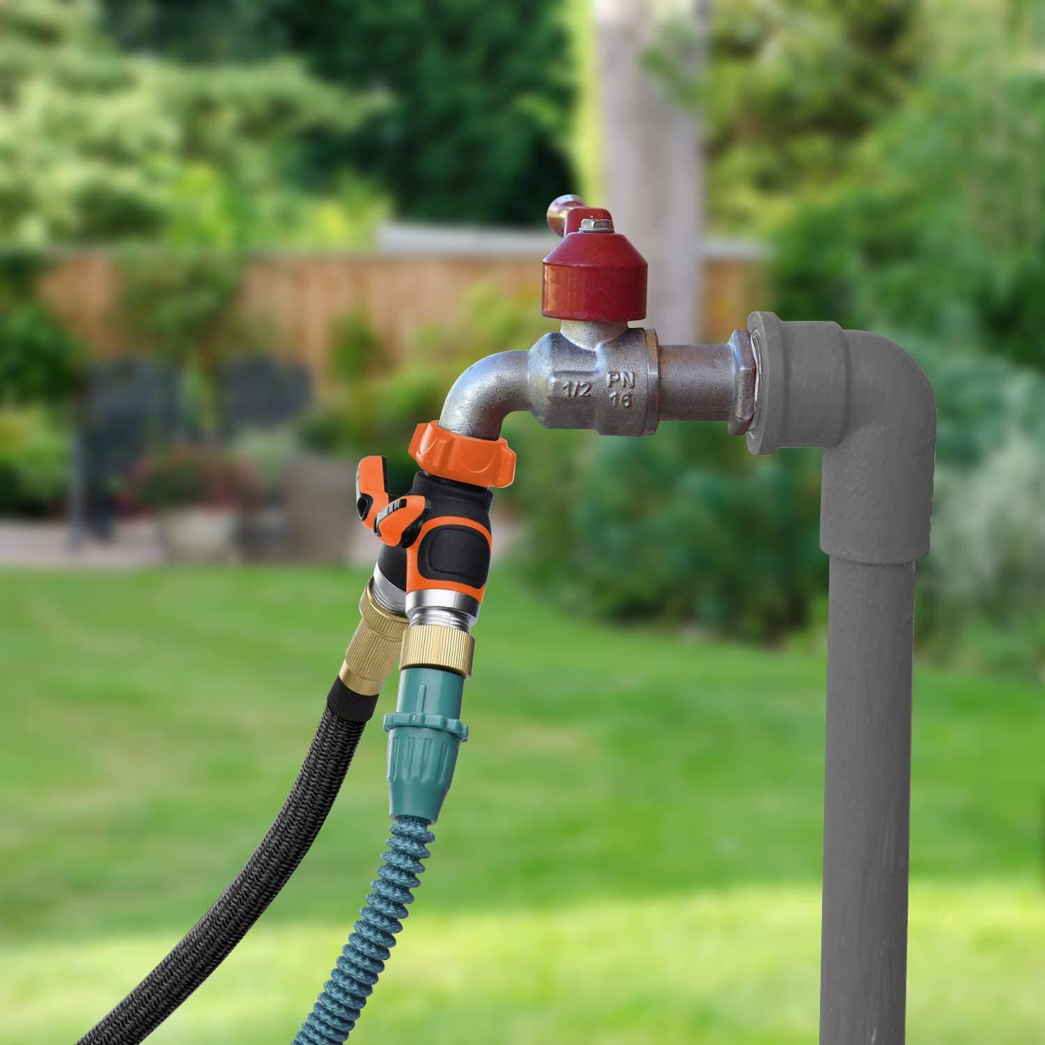 Jardín grifo de riego de tres vías Patio de derivación jardín americano plástico separador de agua jardín herramienta conector