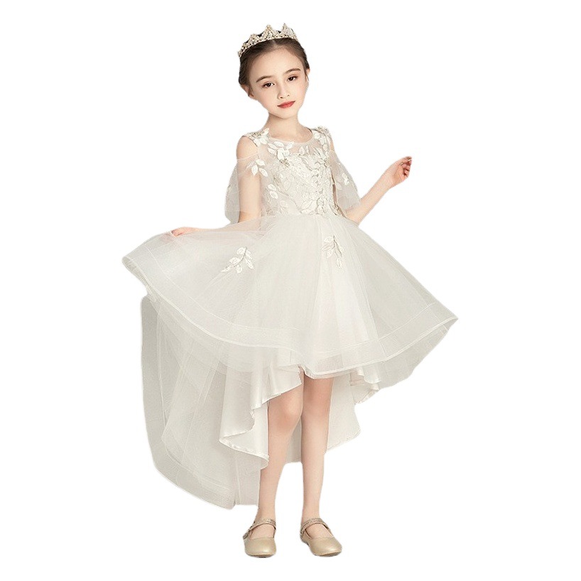 Nueva niña princesa vestido flor niña blanco hilado vestido de boda niños anfitrión vestido de noche pequeña niña piano traje