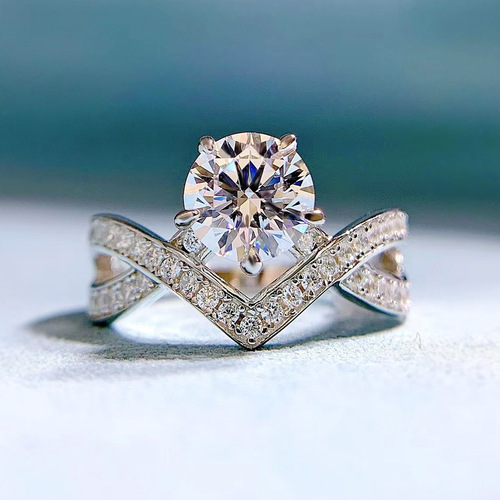 Mujing Jewelry  New S925 Silver Classic One Carat White Diamond Ring Women's European and American Diamond Ring Wedding Ring