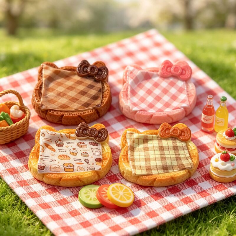 Cartoon Plaid Bow Tray Cat Food and Toy Plate Creative DIY Accessories Keychain Fridge Magnet