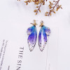 Cross -border S925 temperament butterfly crystal earrings Female personality cicada wings wings gradient color fresh earrings manufacturers hot sales