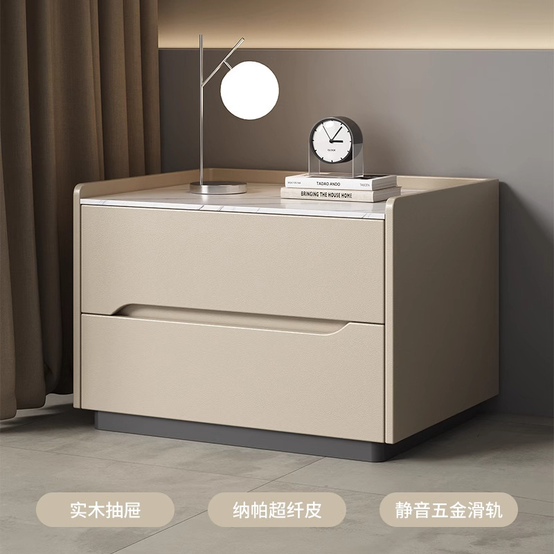 全实木床头轻奢岩板储物卧室简约床边皮质小户型纳|undefined