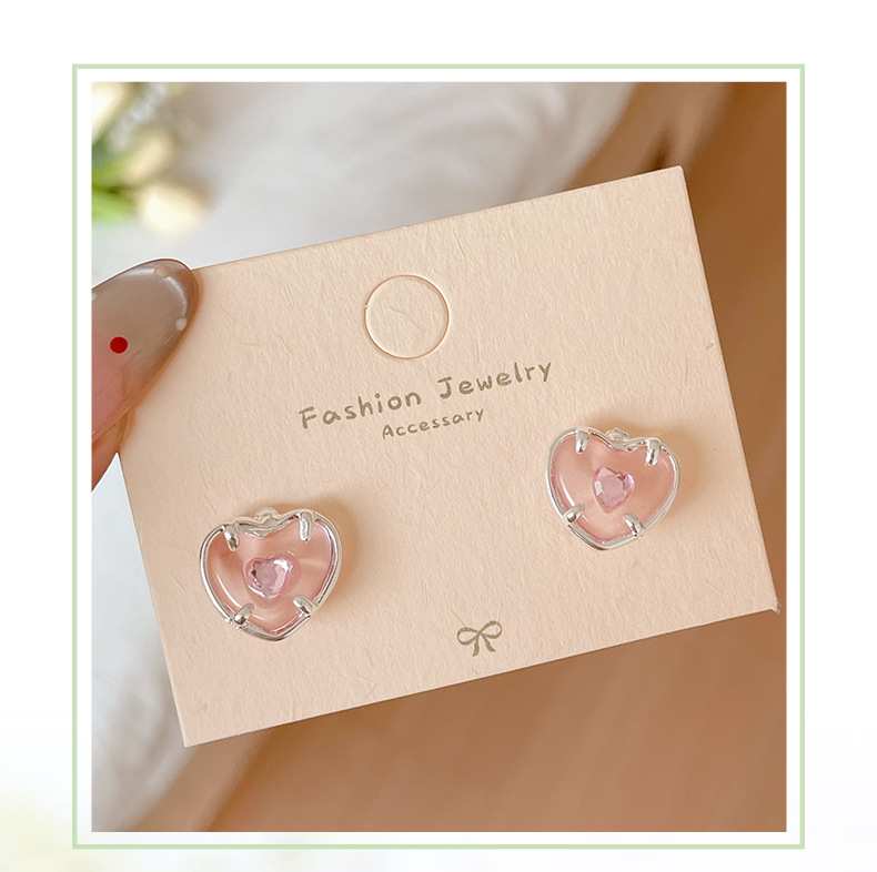 7g Weight Alloy Ear Needle Material 1 Pair Sweet Cherry Heart Shape Alloy Ear Studs